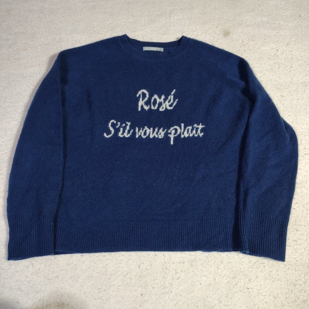 Alashan Cashmere‎ Sweater Navy Blue Cream Crewneck Womens Medium